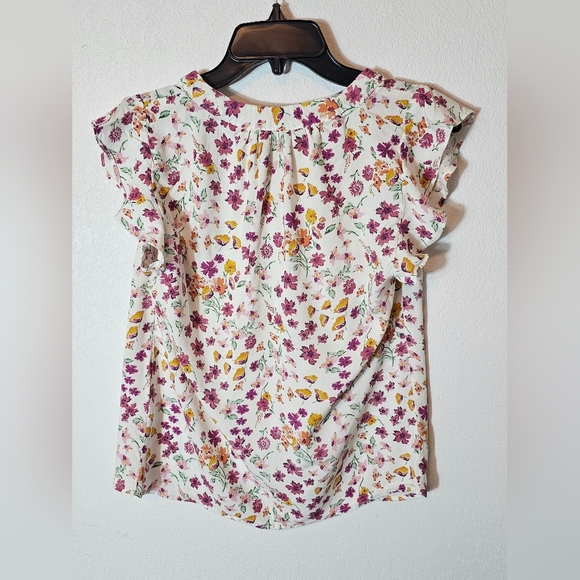 Anne Carson White Floral Print V-Neck Blouse Women's Approximate Small - Picture 5 of 7